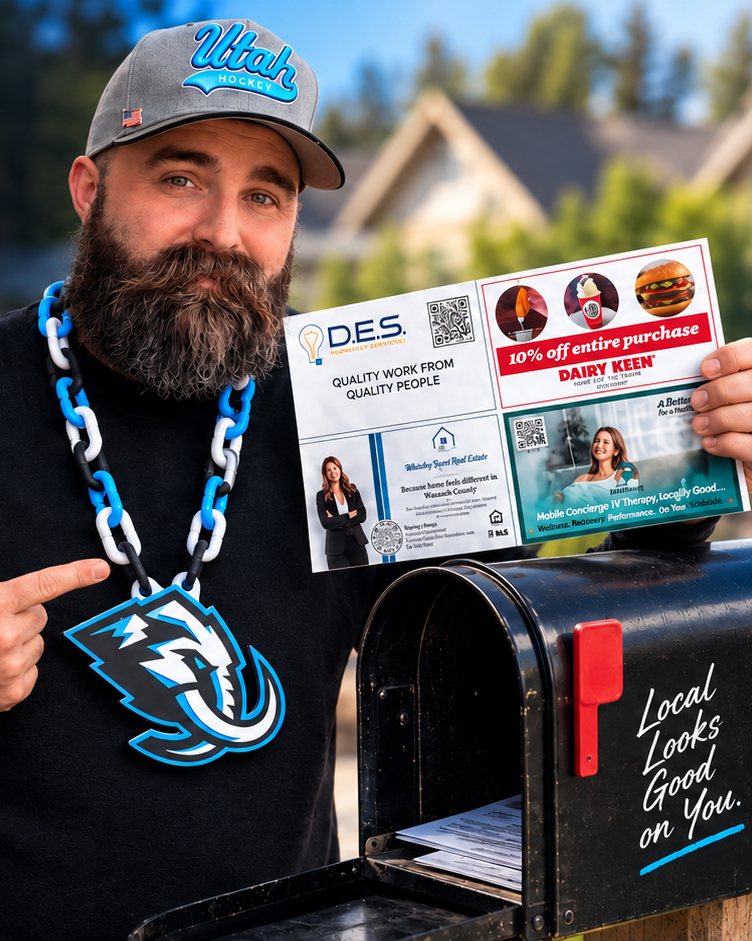 Jon holding a printed Timp-Top co-op mailer