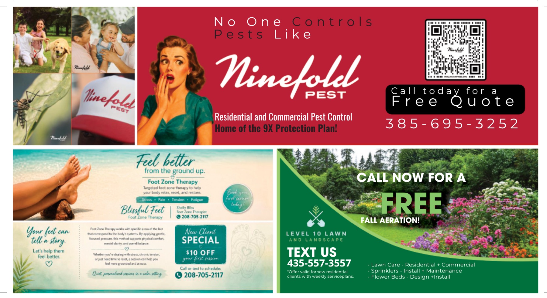 Back side of a printed Timp-Top co-op mailer with local business ads